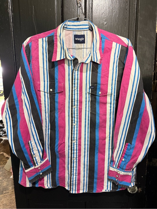 Wrangler Other - Wrangler Striped Western Snap Shirt - Magenta, Black, Blue, White